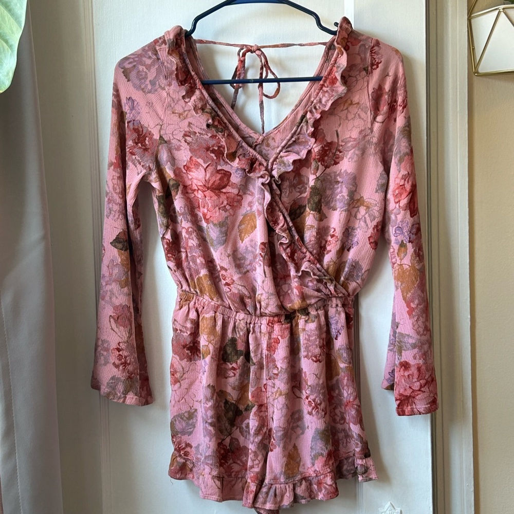 Pink Floral Ruffled Romper for Spring
